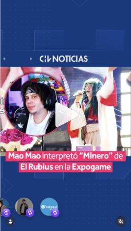 Lámina 1 de 1: CHV: “Mao Mao interpretó ‘Minero’ de El Rubius en la Expogame”, con recuadro de El Rubius
