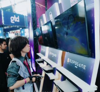 Lámina 7 de 7: Niño jugando en pantallas de Expogame
